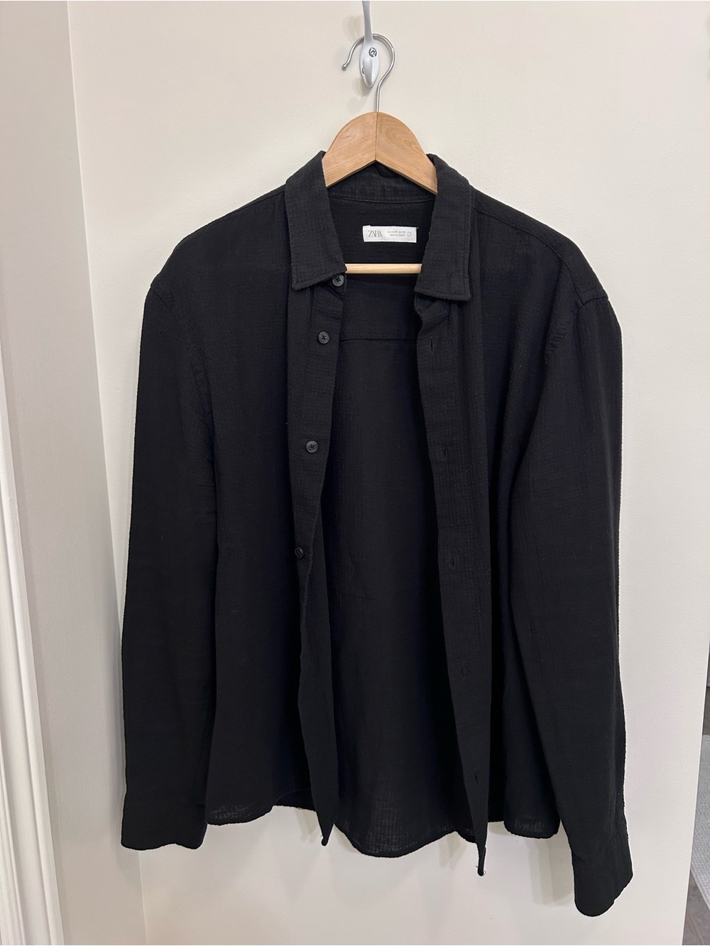 Zara Black Lightweight Textured Button-up Shirt Jacket